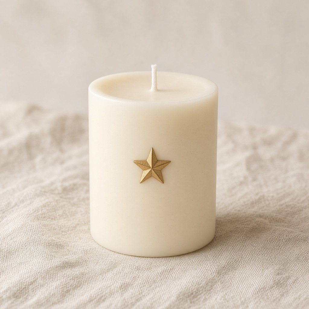 Ivory pillar candle with a gold star