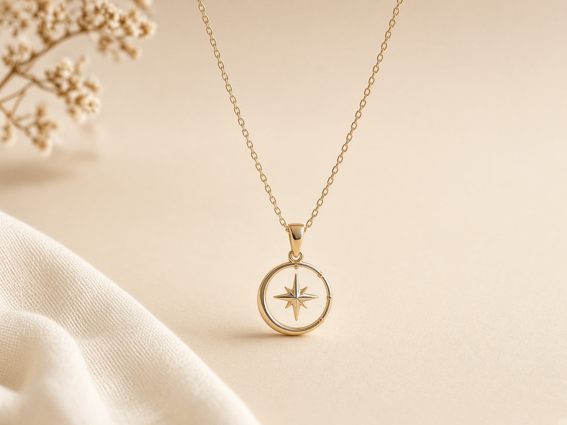 Gold-tone compass star pendant necklace